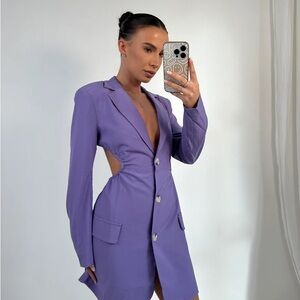 Lilac Ruched Open Back Blazer Dress